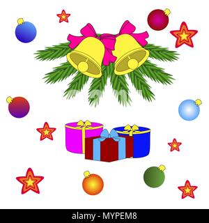 Christmas decorations, gifts and toys isolated on a white background. Stock Vector