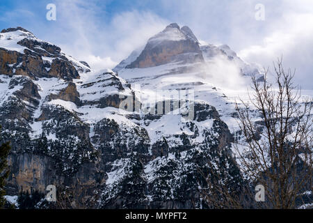Beautiful view of the peak of snow mountain at Murren Village in Switzerland Stock Photo