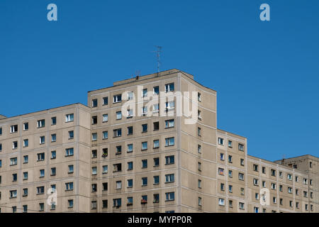 Prefabricated building (Plattenbau) facade in Berlin Stock Photo