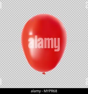 Red balloon isolated, transparent background element for birthday decoration or party ornament. EPS10 vector. Stock Vector