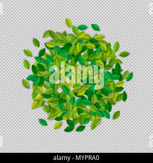 Green tree leaves in paper cut style. Isolated leaf pile on transparent background for nature project. EPS10 vector. Stock Vector