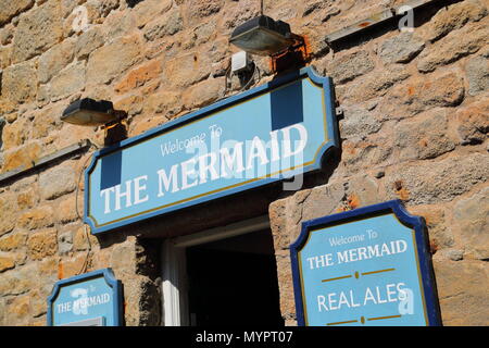 Entrance to the Mermaid pub on St Mary's, Isles of Scilly, UK Stock Photo