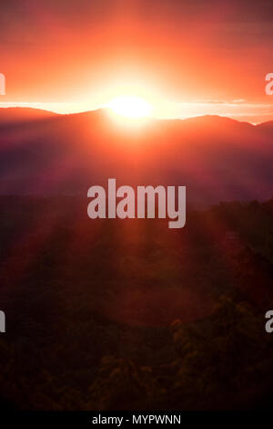 Sunset rays over the Blue Ridge Mountains, Asheville, North Carolina. Stock Photo