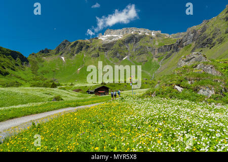 Europe, Switzerland, Bern, Bernese Oberland, People hiking below Birg Stock Photo