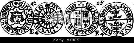 . English: Fleuron from book: An historical account of English money, from the conquest, to the present time; including those of Scotland, from the union of the two Kingdoms in King James I. The second edition, with great additions and improvements, Tables of Gold and Silver Money, and Six New Cuts. By Stephen Martin-Leake, Esq; Clarenceux King of Arms. 335 An historical account of English money Fleuron T148511-33 Stock Photo