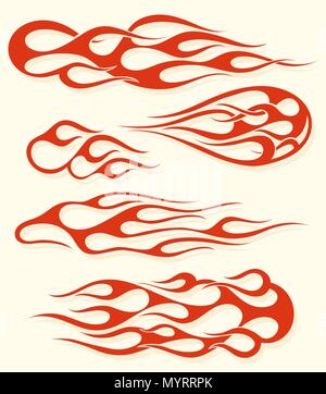 Red fire, old school flame elements set, isolated vector illustration Stock Vector