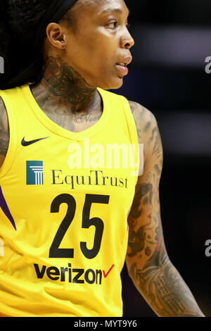 los angeles sparks guard cappie pondexter 25 during the seattle storm vs los angeles sparks game at staples center in los angeles ca on june 7 2018 photo by jevone moore myt9y6