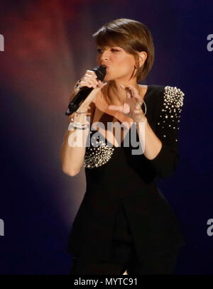 Naples, Italy. 7th June, 2018. Alessandra Amoroso performs during 'Pino è' tribute concert at Pino Daniele, Italian singer dead in 2015,  Naples 07 june 2018 Credit: agnfoto/Alamy Live News Stock Photo