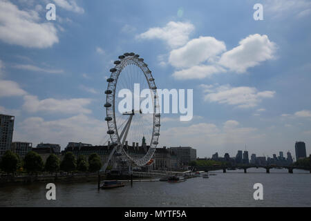 Southbank. London, UK. 8 June 2018 - View of London Eye under blue skies on a warm and sunny day in the capital. Credit: Dinendra Haria/Alamy Live News Stock Photo