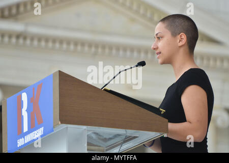 Arlington, DC, USA. 6th June, 2018. EMMA GONZALÃ‰Z, a leader of March for Our Lives, speaks at a memorial event at Arlington National Cemetery marking the 50th anniversary of the assassination of Robert F. Kennedy. Credit: Jay Mallin/ZUMA Wire/Alamy Live News Stock Photo