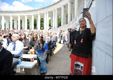 Arlington, DC, USA. 6th June, 2018. A native American woman among guests at a memorial event at Arlington National Cemetery marking the 50th anniversary of the assassination of Robert F. Kennedy. Credit: Jay Mallin/ZUMA Wire/Alamy Live News Stock Photo