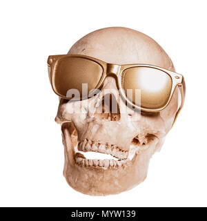 skull with golden sunglass isolated on white background Stock Photo