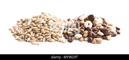 Chocolate covered sunflower seeds isolated on white background. Stock Photo