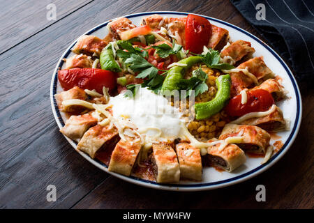 Turkish Food Beyti Kebap / Shawarma Kebab with Yogurt. Traditional Food with Minced Meat. Stock Photo