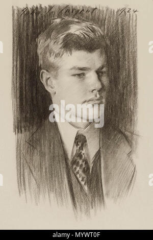 .  Français : John Singer Sargent, Portrait of Harold Irving Pratt Jr. (at age 20) , charcoal on cream paper, 60 x 45 cm. Museum of Fine Arts, Boston. 1924  . 1924 4 1924 John S. Sargent Harold Irving Pratt, Jr Stock Photo