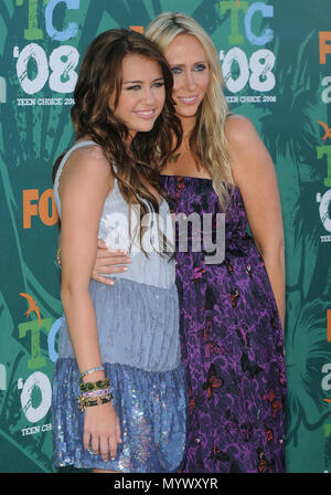 Miley Cyrus and mom    -  Teen Choice Awards 2008 at the Gibson Amphitheatre  In Los Angeles.  three quarters smileCyrusMiley mom 48  Event in Hollywood Life - California, Red Carpet Event, USA, Film Industry, Celebrities, Photography, Bestof, Arts Culture and Entertainment, Celebrities fashion, Best of, Hollywood Life, Event in Hollywood Life - California, Red Carpet and backstage, Music celebrities, Topix, Couple, family ( husband and wife ) and kids- Children, brothers and sisters inquiry tsuni@Gamma-USA.com, Credit Tsuni / USA, 2006 to 2009 Stock Photo