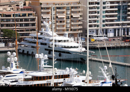 Monte-Carlo, Monaco - June 7, 2018: Many Luxurious Yachts And Boats Moored at Port Hercule. Principality of Monaco, French Riviera Stock Photo