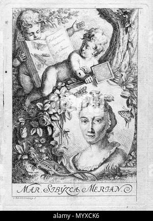 . Français : portrait gravé  . Unknown date. Johann Rudolf Schellenberg 10 Anna Maria Sibylla Merian (par Schellenberg) Stock Photo