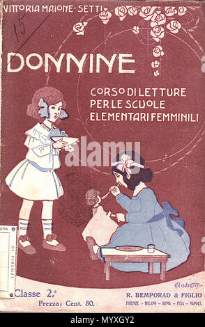 . English: Book cover of Donnine, corso di letture per le scuole elementari femminili by Vittoria Maione Setti, designed of Andreini, published in Florence by Bemporad & Figlio. 27 Donnine - Book cover - O. Andreini Stock Photo