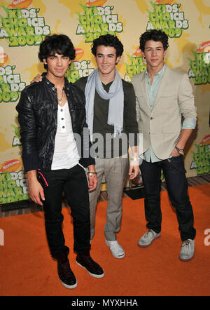 Jonas Brothers  - NickelOdeon 22th Kids Choice Awards at the UCLA's Pauley Pavilion In Westwood, Los Angeles.JonasBrothers 23A  Event in Hollywood Life - California, Red Carpet Event, USA, Film Industry, Celebrities, Photography, Bestof, Arts Culture and Entertainment, Celebrities fashion, Best of, Hollywood Life, Event in Hollywood Life - California, Red Carpet and backstage, Music celebrities, Topix, Couple, family ( husband and wife ) and kids- Children, brothers and sisters inquiry tsuni@Gamma-USA.com, Credit Tsuni / USA, 2006 to 2009 Stock Photo