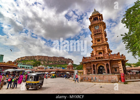 Clock Market with Mehrangarh Fort in Jodhpur, India Stock Photo