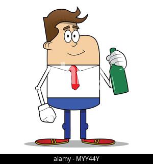 Simple retro cartoon of a businessman holding a bottle. Vector cartoon illustration. Stock Vector
