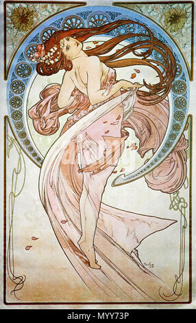 . English: Art Nouveau illustration by Alfons Mucha.  . Late 19th or early 20th century. Alfons Mucha 72 Mucha 1 Stock Photo