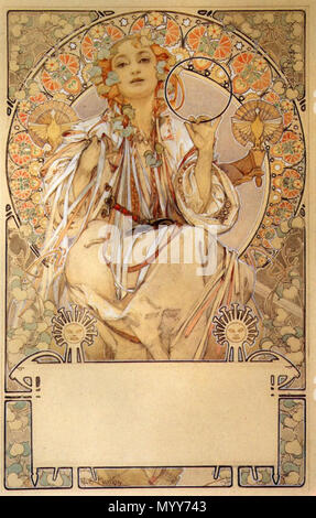 . English: Art Nouveau illustration by Alfons Mucha  . Late 19th or early 20th century. Alfons Mucha 72 Mucha 15 Stock Photo