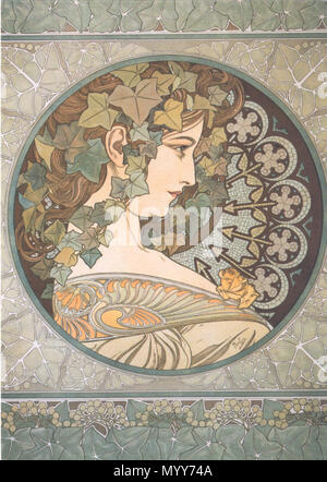 . English: Art Nouveau illustration by Alfons Mucha  . Late 19th or early 20th century. Alfons Mucha 72 Mucha 17 Stock Photo
