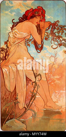 . English: Art Nouveau illustration by Alfons Mucha.  . Late 19th or early 20th century. Alfons Mucha 72 Mucha 24 Stock Photo