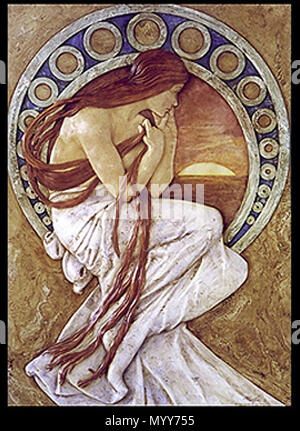 . English: Art Nouveau illustration by Alfons Mucha.  . Late 19th or early 20th century. Alfons Mucha 72 Mucha 5 Stock Photo