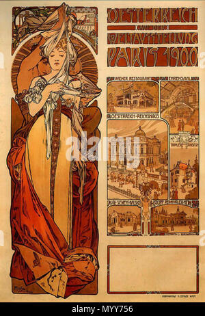 . English: Art Nouveau illustration by Alfons Mucha  . Late 19th or early 20th century. Alfons Mucha 72 Mucha 8 Stock Photo