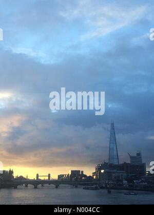 A3211, London, UK. 18th Sep, 2015. Sunrise from Blackfriars Railway Station looking east along The River Thames, featuring The Shard and Tower Bridge, London, UK. Credit:  Glenn Sontag/StockimoNews/Alamy Live News Stock Photo