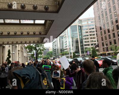 Connecticut Ave NW, Washington, District of Columbia, USA. 27th Apr, 2016. Anti-Trump Rally outside of the Mayflower Hotel in Washington, DC where Donald Trump is about to speak on 27th April, 2016  Credit:  Straubmuller/StockimoNews/Alamy Live News Stock Photo