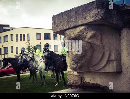 Wembley, Greater London, UK. 21st May, 2016. Police horses ready for Wembley Cup Final, lion's head from old stadium in foreground. Credit:  Tim Cordell/StockimoNews/Ģ����ý Live News Stock Photo