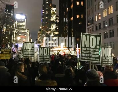 New York, New York, USA. 19th Jan, 2017. Protesters against Trump at Trump International Hotel in New York City on 19 January 2017. Credit: BumbyPix/StockimoNews/Alamy Live News Stock Photo