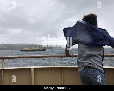 Sydney, Australia. 3rd March 2017. Weather: Rain and windy weather on the Manly ferry in Sydney, Australia. Credit: Richard Milnes/StockimoNews/Alamy Live News Stock Photo
