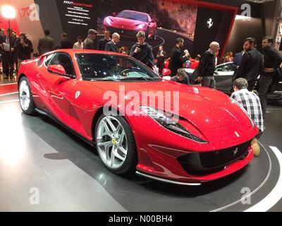 Geneva, Switzerland. 7th March, 2017. World premiere of Ferrari 812 Superfast at the Geneva Motor Show 2017. Credit: highbrow / StockimoNews/Alamy Live News Stock Photo