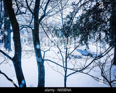 Brevoort Rd, Chappaqua, New York, USA. 14th Mar, 2017. USA Weather. Westchester County New York expects to be one of the hardest hit areas in a blizzard that is pummeling the Northeast. Seven inches of snow by 10am, up to 20 inches expected. Credit: Marianne A. Campolongo/StockimoNews/Alamy Live News  Stock Photo