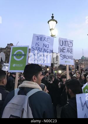 London, UK. 23rd Mar, 2017. Banners at Trafalgar Square for the candle vigil Credit: Ilyas Ayub/StockimoNews/Alamy Live News