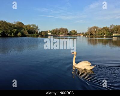 UK Weather: Sunny morning in Blackpool. Early morning clear blue sky promises a lovely day in Stanley Park, Blackpool Stock Photo