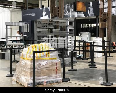 Eveleigh NSW, Australia. 12th May, 2017. Preparations underway at Carriageworks in Sydney ahead of the start of Mercedes-Benz Fashion Week Australia. Credit: Richard Milnes/StockimoNews/Alamy Live News Stock Photo