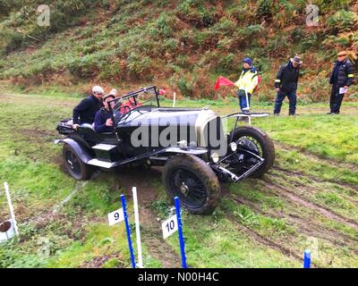 Vintage Sports Car Club - Welsh Trials Powys - Saturday 7th October 2017 Vintage sports cars compete in climb trials at a muddy and hilly Badlands Farm near New Radnor in Powys. Stock Photo