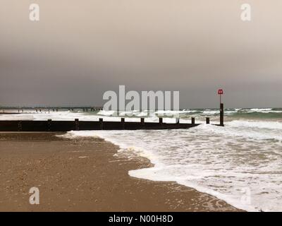 UK Weather: Storm Ophelia winds at Bournemouth  Boscombe Beach and pier 16th October 2017 Stock Photo
