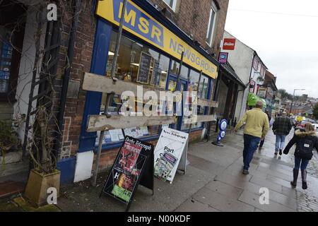 Ashbourne, UK. 13th Feb, 2018. Shrovetide football, Ashbourne, Derby, UK. 13th February 2018. In picture, shops boarded up ahead of todays festival. Credit: Byron Kirk1/StockimoNews/Alamy Live News Stock Photo