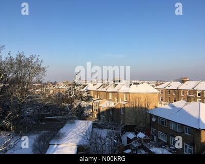 London, UK. 28th Feb, 2018. UK Weather: Snow covers rooftops in Brockley, south-east London. Credit: A.B.D./StockimoNews/Alamy Live News Stock Photo
