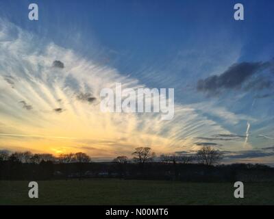 Sunset over Ilkley Moor after a sunny day in Guiseley West Yorkshire UK weather Stock Photo