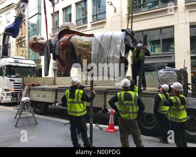 London, UK. 13th May, 2018. Damien Hirst's ‘Temple' (2008) recently on display in the City of London as part of Sculpture in the City is being removed Credit: michelmond/StockimoNews/Alamy Live News Stock Photo
