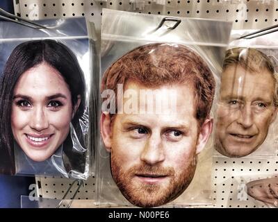 Meghan Markle, Prince Harry and Prince Charles memorabilia seen for sale ahead of the Royal Wedding in London Stock Photo