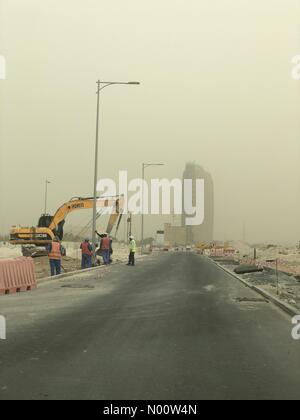 Abu Dhabi, UAE, 29 July 2018. Al Bahr Towers, Abu Dhabi, UAE- 29-07-2018: Hazy and dusty days continues in Abu Dhabi UAE. Credit: Mava Khan/ Live News Alamy Credit: Mava Fahd/StockimoNews/Alamy Live News Stock Photo